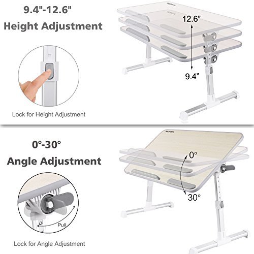 NearPow Mesa de Cama para Portátil Ajustable, Plegable Sofá Mesa de Desayuno, Mesa Plegable Ordenador, Mesa Plegable Lectura para Niños (Blanco)