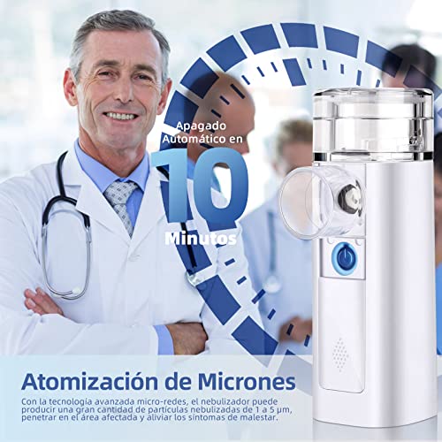 Nebulizador Silencioso, Inhalador Portátil para Enfermedades Respiratorias Efectivas, para Dispositivos de Viaje, para Niños y Adultos, Apagado Automático en 10 Minutos, Recargable por USB