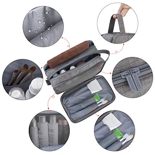 Neceser Hombre Kulturbeutel, Kit de Afeitado Dopp Impermeable Bolsa de Aseo Viaje, Grande Organizador de Maquillaje Lona Bolsa de Cosméticos Estuche Bolsillos con Múltiples Bolsillos, Gris