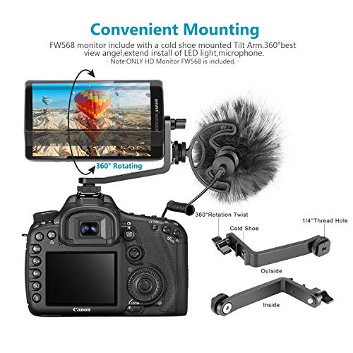 Neewer FW568 14cm Monitor Campo con Cámara 4K HDMI 8,4V DC Entrada Salida Pico Video Enfoque Auxiliar con Brazo Giratorio para Cámara Gimbals Sony Nikon Canon (Batería No Incluida)