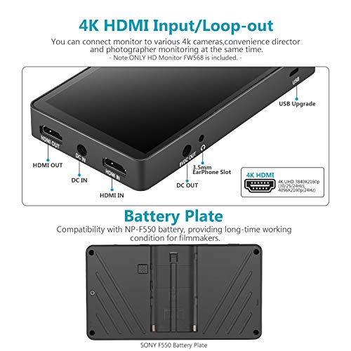 Neewer FW568 14cm Monitor Campo con Cámara 4K HDMI 8,4V DC Entrada Salida Pico Video Enfoque Auxiliar con Brazo Giratorio para Cámara Gimbals Sony Nikon Canon (Batería No Incluida)