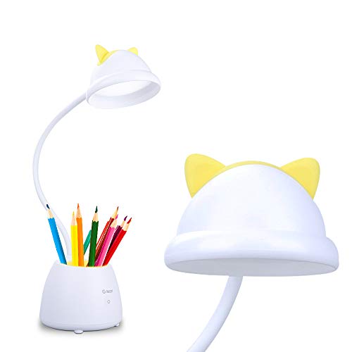 Neporal Lámpara de escritorio LED para niños, 3 niveles de brillo, control táctil, cuello de cisne ajustable, lámpara de mesa para niños, lámpara de mesa para estudios (con soporte para bolígrafo)