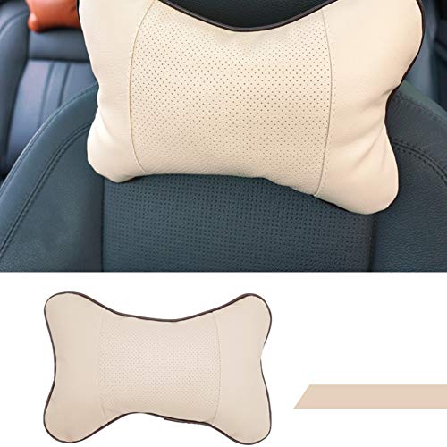 newhashiqi Reposacabezas de coche, Cuatro Estaciones Universal de Cuello Almohada de la Cabeza Cojín Asiento de Color Sólido Hueso Auto Partes Beige