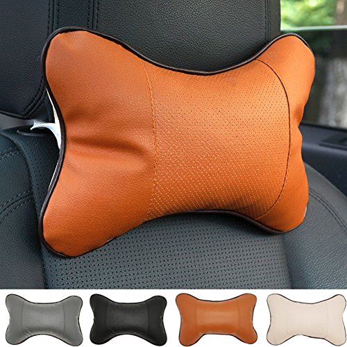 newhashiqi Reposacabezas de coche, Cuatro Estaciones Universal de Cuello Almohada de la Cabeza Cojín Asiento de Color Sólido Hueso Auto Partes Beige