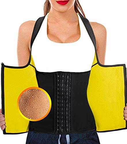 NHEIMA Chaleco Neopreno Sauna Mujer Fajas Reductoras Adelgazantes Mujer Compresion Sudoración para Adelgazar Reducir Cintura y Abdomen para Deporte Fitness (3XL, Amarillo)