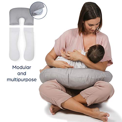 Niimo Gamma Almohada Embarazada Dormir y Cojin Lactancia Bebe Forma de U Multiusos Fundas Cojin 100% Algodon Desenfundable y Lavable Relleno de Poliester (Gris)