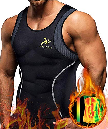 NINGMI Chaleco Sauna Hombre Entrenador Cintura de Neopreno Fajas Reductoras Efecto Camiseta para Correr