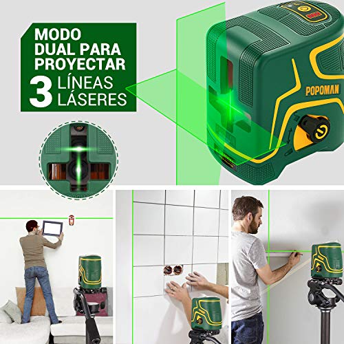 Nivel Láser Verde 45m POPOMAN,USB Carga,120° Horizontal y Vertical,Líneas Cruzadas,para Diseño de Interiores,Autonivelación y Función de Pulso,Soporte Magnético,360° Giro,IP54,Bolsa Acolchada-MTM310B