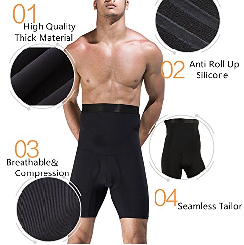 NOVECASA Pantalones Cortos de Compresión para Hombre con Faja Moldeadora Abdominal Plano Calzoncillos Reductoros Elásticos Shapewear (2XL(95-108 kg), Negro)