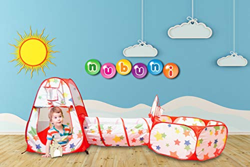 NUBUNI 3 en 1 Tienda Campaña Infantil : Piscina de Bolas + Casita Infantil + Tunel Infantil: Plegable Parque Bebe Bolas Infantil Jardín Exterior Interior Juguetes Niños Niñas Bebes Casitas Tela Tipi A