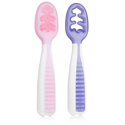 NumNum Precucharas De Aprendizaje Para Bebés, Juego De 2 Cucharas De Silicona (Etapa 1 + Etapa 2), 1 Recomendada Por Nutricionistas y Expertos Baby Led Weaning (Rosa/Lila) (pre-spoons Lilac/Rosebud)