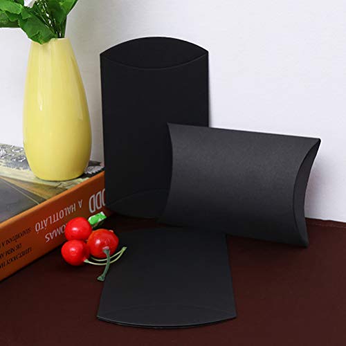 NUOBESTY Caja de Regalo de Almohada 100 Piezas con Cuerda de Cáñamo Bolsa de Favor de Boda Cajas de Dulces de Papel Kraft Cajas de Regalo de Forma de Almohada Cajas - Negro 9X6. 5X2. 5Cm