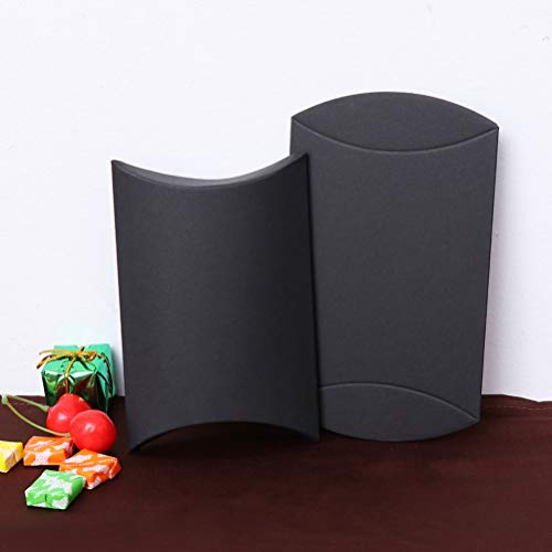 NUOBESTY Caja de Regalo de Almohada 100 Piezas con Cuerda de Cáñamo Bolsa de Favor de Boda Cajas de Dulces de Papel Kraft Cajas de Regalo de Forma de Almohada Cajas - Negro 9X6. 5X2. 5Cm