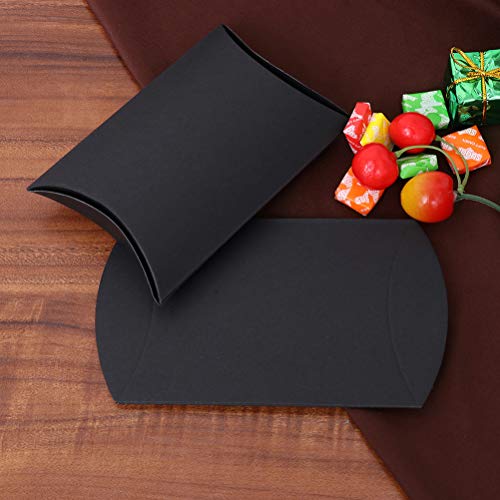 NUOBESTY Caja de Regalo de Almohada 100 Piezas con Cuerda de Cáñamo Bolsa de Favor de Boda Cajas de Dulces de Papel Kraft Cajas de Regalo de Forma de Almohada Cajas - Negro 9X6. 5X2. 5Cm