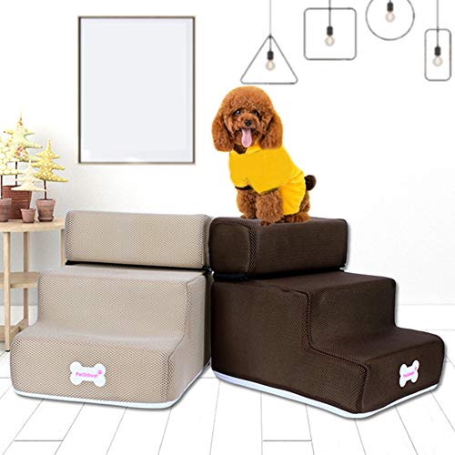 NXACETN Escalera De Peldaños para Mascotas, Perros Pequeños Gatos Mascota 3 Escalones Rampa Antideslizante Extraíble Escalera De Cama Desmontable para Escalar Caqui