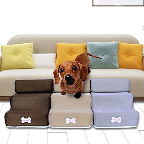 NXACETN Escalera De Peldaños para Mascotas, Perros Pequeños Gatos Mascota 3 Escalones Rampa Antideslizante Extraíble Escalera De Cama Desmontable para Escalar Caqui