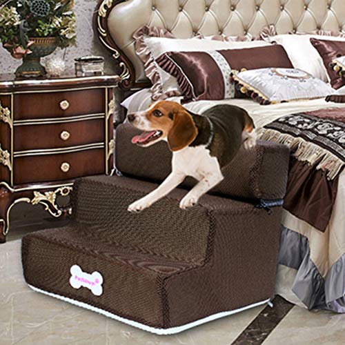 NXACETN Escalera De Peldaños para Mascotas, Perros Pequeños Gatos Mascota 3 Escalones Rampa Antideslizante Extraíble Escalera De Cama Desmontable para Escalar Caqui