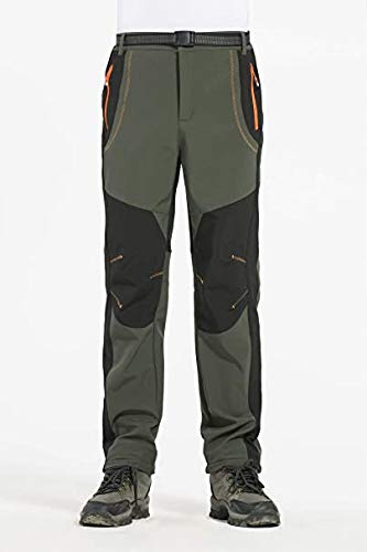 NXDRS Invierno al aire libre Softshell Fleece Forrado Pantalones con Cremallera Bolsillos Trekking Pantalones Softshell Pantalones Impermeable Senderismo Pantalones, Hombre-Verde Ejército, M