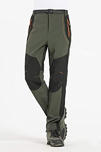 NXDRS Invierno al aire libre Softshell Fleece Forrado Pantalones con Cremallera Bolsillos Trekking Pantalones Softshell Pantalones Impermeable Senderismo Pantalones, Hombre-Verde Ejército, M