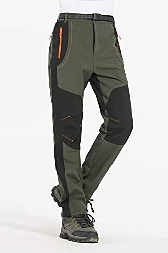 NXDRS Invierno al aire libre Softshell Fleece Forrado Pantalones con Cremallera Bolsillos Trekking Pantalones Softshell Pantalones Impermeable Senderismo Pantalones, Hombre-Verde Ejército, M