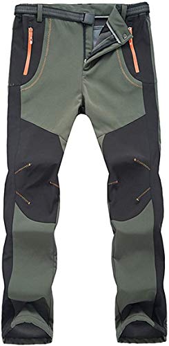 NXDRS Invierno al aire libre Softshell Fleece Forrado Pantalones con Cremallera Bolsillos Trekking Pantalones Softshell Pantalones Impermeable Senderismo Pantalones, Hombre-Verde Ejército, M