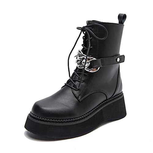 NYPB Botines de Mujer Plataforma agujetas, Estilo Combate, Punk,Negro,35 EU