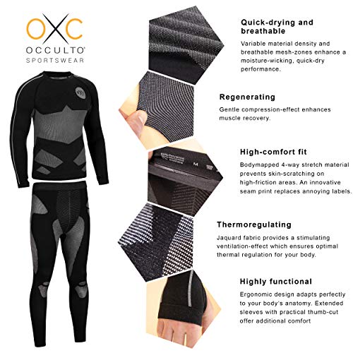 Occulto Ropa Interior TÉRMICA PANTALÓN & Camiseta Termico por Motocicleta ESQUÍ & Deportes Respirable & Secado rápido L Negro