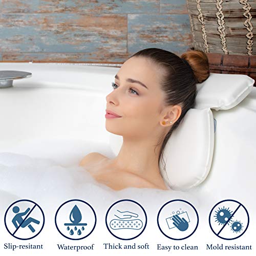 ODOXIA Almohada de Baño para Tina| Soporte de Cojín para Cuello, Hombros y Cabeza| con Ventosas Antideslizantes | Almohadas Impermeables para Jacuzzi, Bañera y SPA