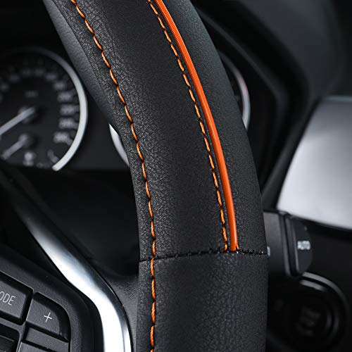 OFZVEO Cubierta del Volante Fundas para Volante de Cuero Universal 37-38cm / 15" Antideslizante Transpirable Durable (Naranja)