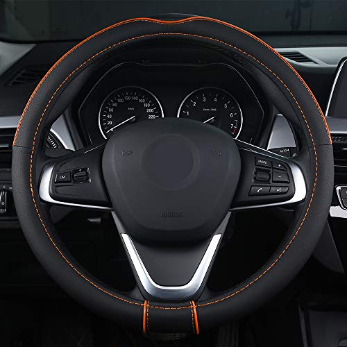 OFZVEO Cubierta del Volante Fundas para Volante de Cuero Universal 37-38cm / 15" Antideslizante Transpirable Durable (Naranja)