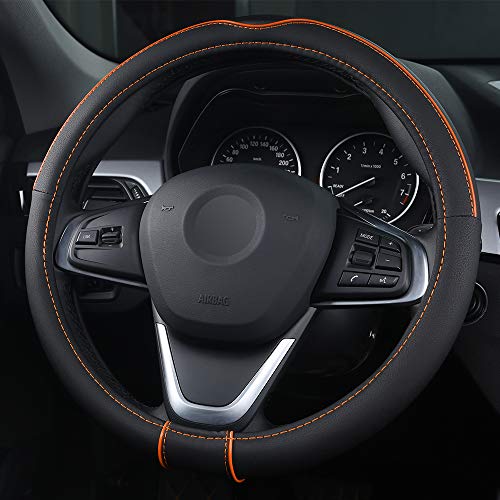 OFZVEO Cubierta del Volante Fundas para Volante de Cuero Universal 37-38cm / 15" Antideslizante Transpirable Durable (Naranja)