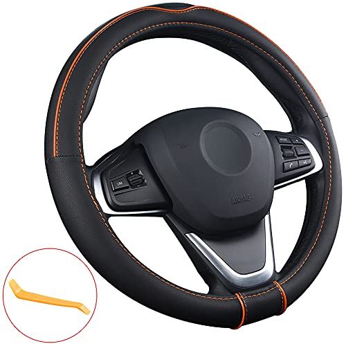 OFZVEO Cubierta del Volante Fundas para Volante de Cuero Universal 37-38cm / 15" Antideslizante Transpirable Durable (Naranja)