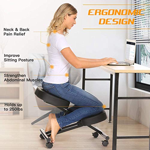 Oliote Silla ergonómica de Rodilla, correctora de Postura, Silla de Rodillas en ángulo, Taburete Ajustable con cojín de Espuma Moldeada y Ruedas para el hogar y la Oficina