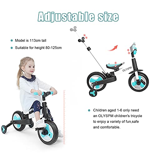 OLYSPM 5 en 1 Triciclo Bebé Plegables Bicicleta sin Pedales para 1-6 Años Niños,Triciclo para Bebes con Pedales Desmontables y Ruedas Auxiliares,Triciclo Evolutivo(Amarillo)