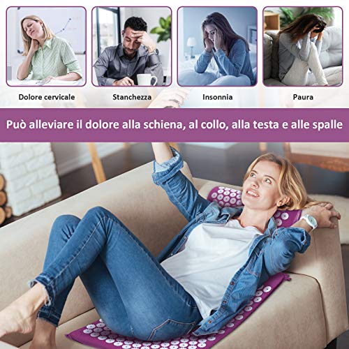 OMBAR Esterilla Acupresión Kit con Almohada para Acupuntura y Yoga, Kit de Masaje con Cojín Alivia el Dolor de Espalda y Cuello, Relaja los Músculos y Reduce el Insomnio