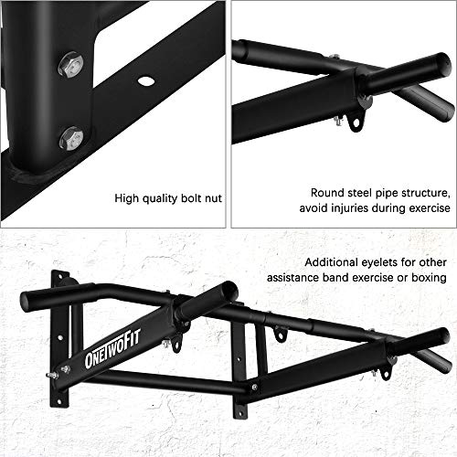 ONETWOFIT Barra para Dominadas, Barra de Pared con diseño de 6 Agujeros más Estable para Uso en Interiores y Exteriores, Peso máximo: 200 kg