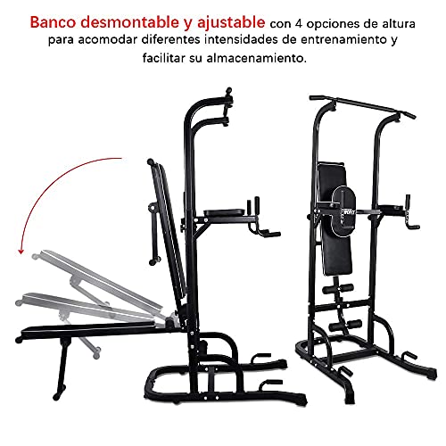 ONETWOFIT Estacion de Dominadas, Torre de Ejercicios Multifunción con Banco de Asiento, Altura Ajustable Torre para Dominadas Estación, Estación de Entrenamiento Soporta hasta 330 LB (150 kg) OT127