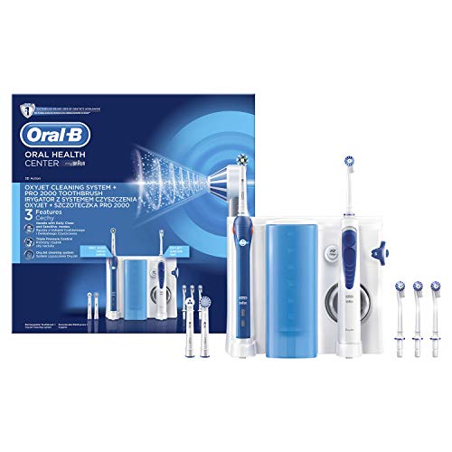 Oral-B PRO 2000 Cepillo de Dientes Eléctrico Recargable + Irrigador con Tecnología Oxyjet de Braun, 4 Cabezales Oxyjet y 3 Cabezales de Recambio, Estación de Cuidado Bucal , Regalos Originales