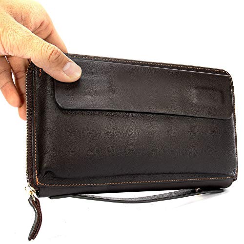 Organizador de Bolso Piel Cartera de Mano de Cuero para Hombre