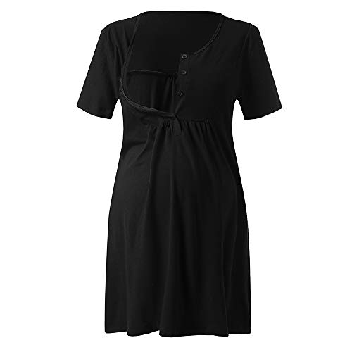 ORQ Camisón de lactancia maternidad de enfermería para el hospital, ropa de dormir con cuello en V, botones de manga corta, longitud hasta la rodilla, camisón midi