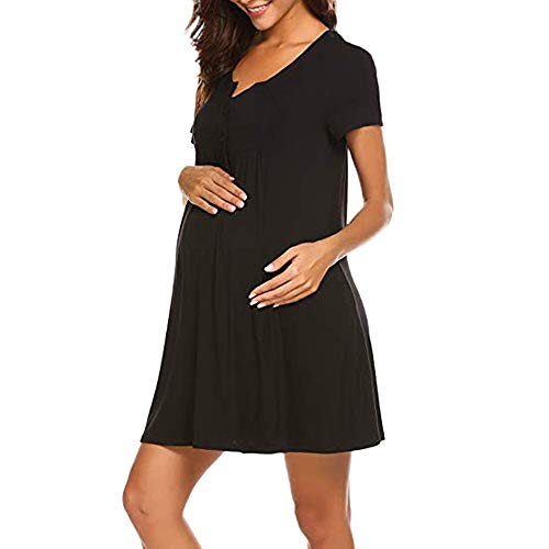 ORQ Camisón de lactancia maternidad de enfermería para el hospital, ropa de dormir con cuello en V, botones de manga corta, longitud hasta la rodilla, camisón midi