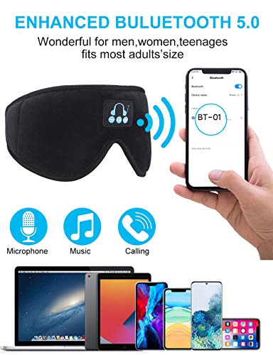 ORROKER Auriculares para dormir Máscara de ojos Bluetooth, Máscara de sueño 3D Bluetooth 5.0 Máscara de ojos con música inalámbrica para personas que duermen de lado con altavoces estéreo HD Perfecto