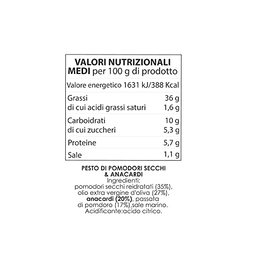 ORTO D'AUTORE Pesto Rojo Natural De Tomates Secos Y Anacardos 3 X 180 Gr, Pesto en Frasco De Vidrio, Pesto De Tomates Secos Y Pesto De Anacardos 100% Made in Italy, Pesto Sin Ajo Y Sin Lactosa