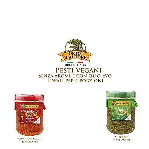 ORTO D'AUTORE Pesto Rojo Natural De Tomates Secos Y Anacardos 3 X 180 Gr, Pesto en Frasco De Vidrio, Pesto De Tomates Secos Y Pesto De Anacardos 100% Made in Italy, Pesto Sin Ajo Y Sin Lactosa