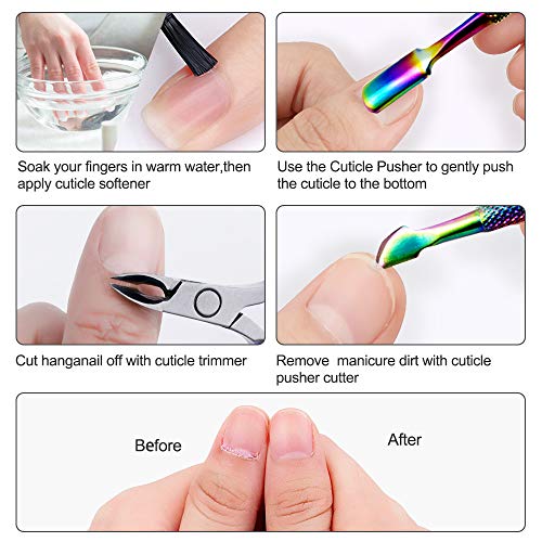 OurTop Pinza de Cutículas con Levantador de Cutícula Removedor, 5PCS Corta Cuticulas Alicate Para Cutículas y Herramienta de Cortador de Cutículas para Las Uñas de Dedos de Manos y Pies