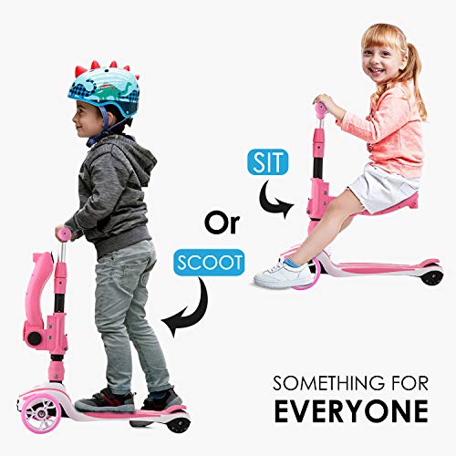 OUTCAMER Patinete Niña y Niño 3 a 10 Años con Asiento Plegable y Manillar Altura Ajustable Patinete Infantil 3 Ruedas LED Extra Anchas Luminosas Deportivos Juegos Scooter Apoyan 50 Kg