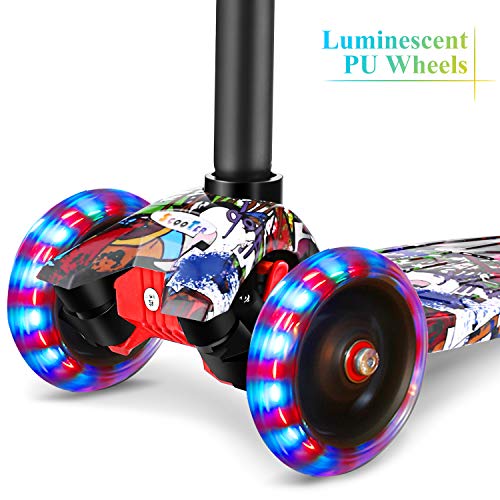 OUTCAMER Patinete para Niños 3 a 12 Años Patinete 3 Ruedas Luces LED y Altura Ajustable 76-86cm Pedal Antideslizante Scooter Patinete Niño y Niña Regalo de Pascua y Festival