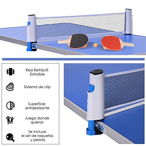 Outsunny Mesa de Ping-Pong Plegable Altura Ajustable en 3 Niveles Multifuncional Mesa de Picnic con Palas y Pelotas de Pin Pon 160x80x54/62/70cm Carga Máxima 30kg