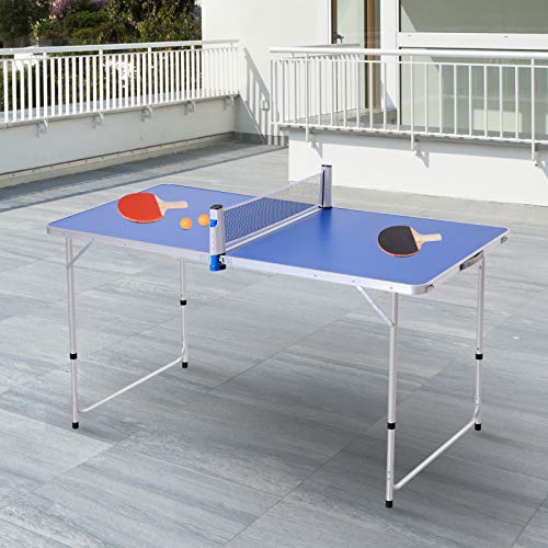 Outsunny Mesa de Ping-Pong Plegable Altura Ajustable en 3 Niveles Multifuncional Mesa de Picnic con Palas y Pelotas de Pin Pon 160x80x54/62/70cm Carga Máxima 30kg