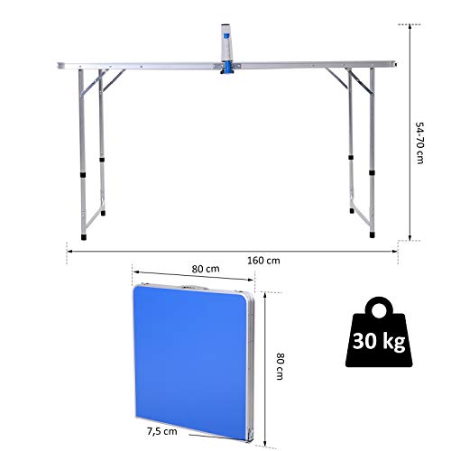 Outsunny Mesa de Ping-Pong Plegable Altura Ajustable en 3 Niveles Multifuncional Mesa de Picnic con Palas y Pelotas de Pin Pon 160x80x54/62/70cm Carga Máxima 30kg